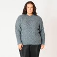 thumbnail image 1 of Devoted Women’s Plus size L/S embellished large fitted hem cable knit sweater, 1 of 4