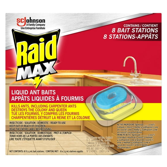 Raid Max Liquid Ant Killer Baits and Trap, For Household Use, Child Resistant, 8 Count, 8 Bait Stations