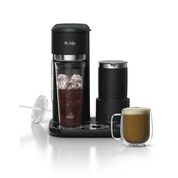 Cafetière 4-en-1 individuelle Mr.&nbsp;Coffee® Latte™ pour café glacé et chaud avec mousseur à lait noir