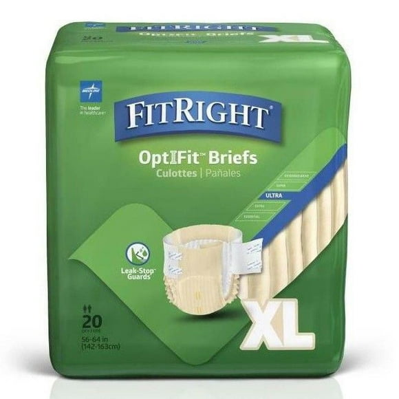 FitRight Ultra Adult Incontinence Briefs, Size XL, for Waist Size 56"-64", Bag of 20