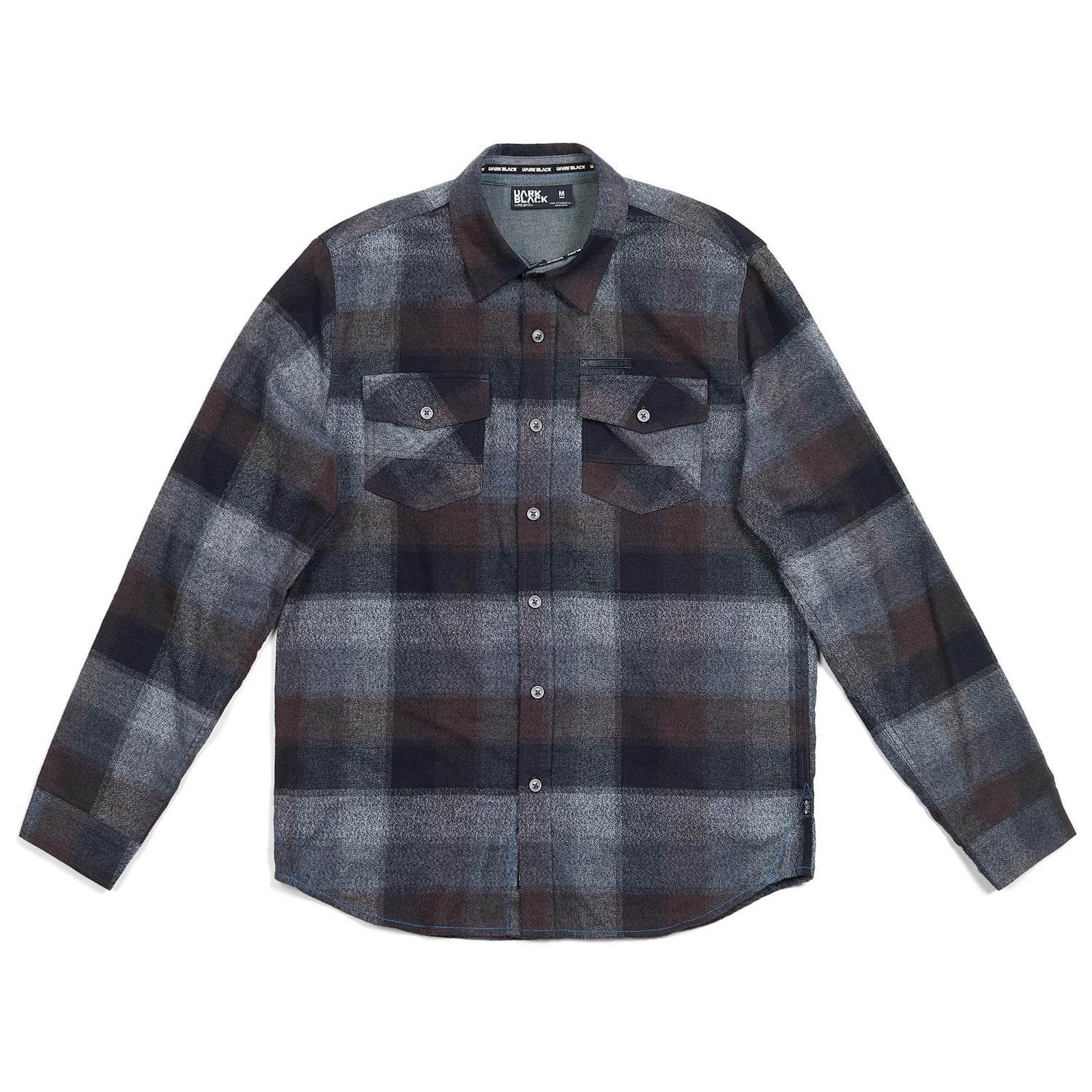 Dark Black Men's Long-Sleeve Plaid Button-Down Shirt with Pockets