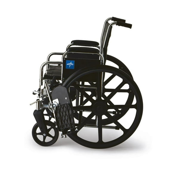 Fauteuil roulant Medline Excel, accoudoirs amovibles longueur bureau, repose-jambes élévateurs, noir, 18"