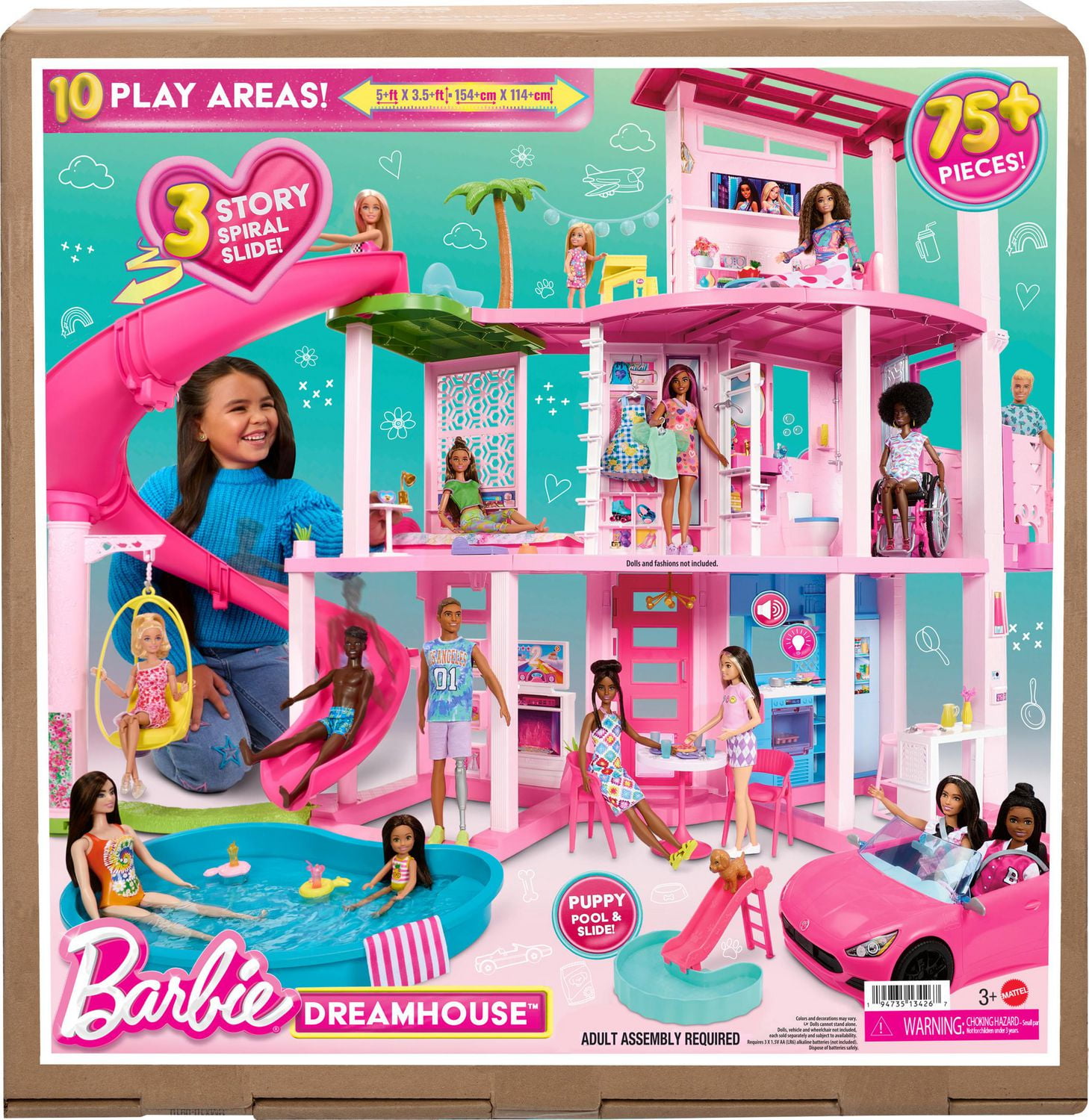 Barbie Dreamhouse 75 Pieces Pool Party Doll House with 3 Story Slide Walmart