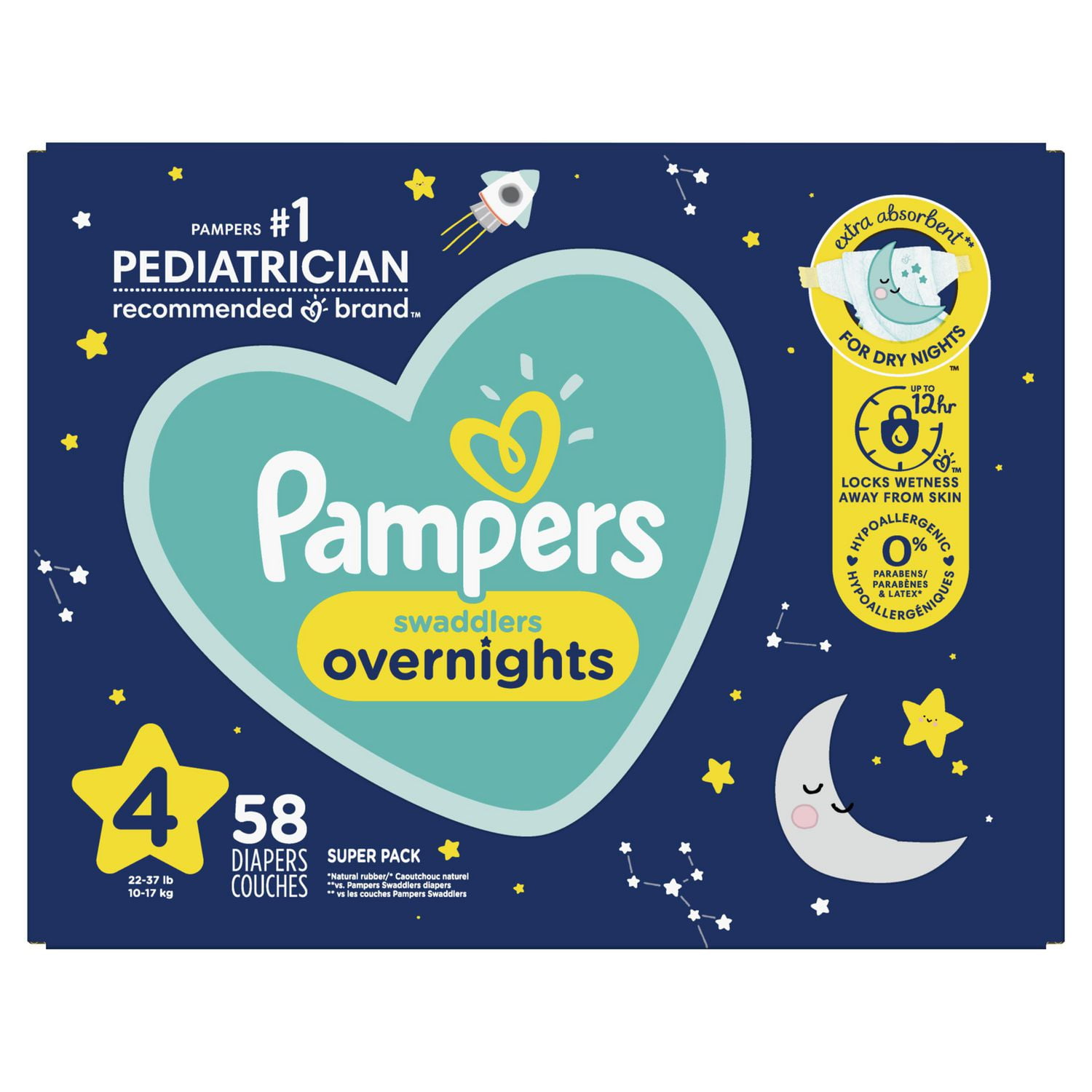 Rascal + Friends Overnights, Nighttime Baby Diapers, Unisex, Sizes 3-6,  42-66 Count 