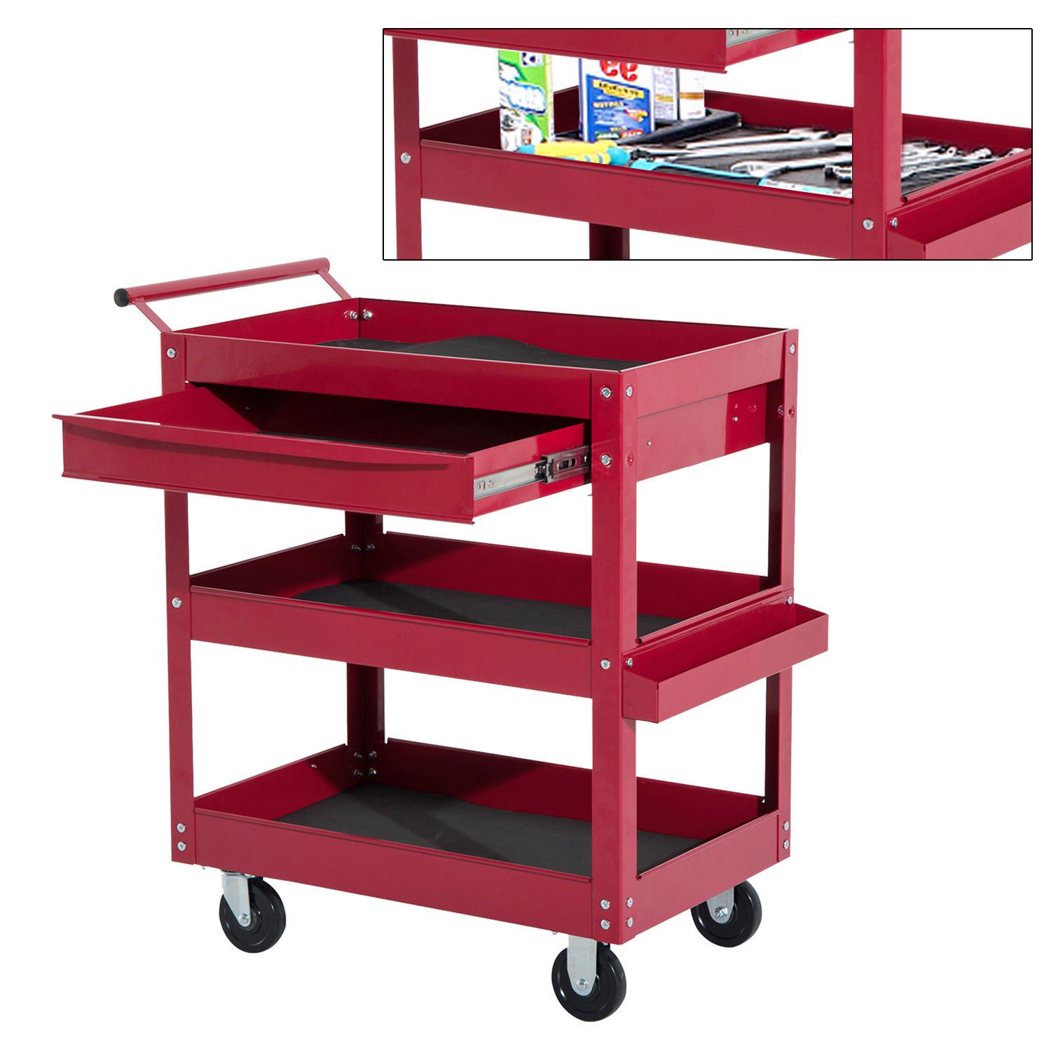 Proto Heavy Duty Utility Cart- 3 Drawer Red, j559000-3rd.