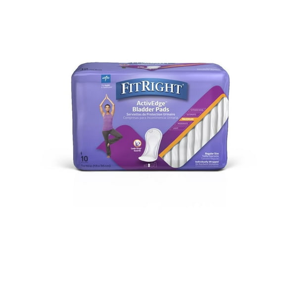 Coussinet de contrôle de la vessie FitRight, débit maximum, taille 5,5"x13,75", sac de 10
