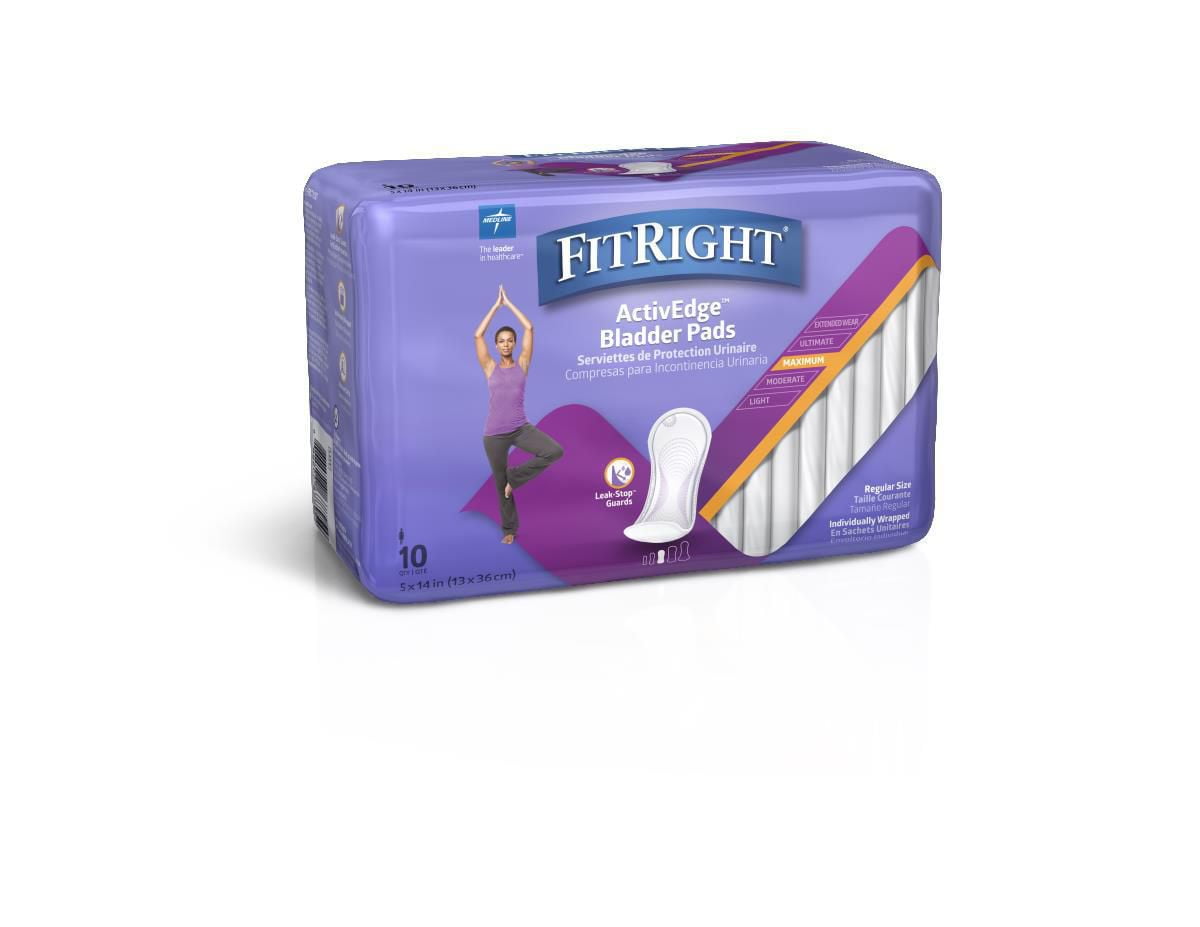 FitRight Bladder Control Pad, Maximum Flow, Size 5.5"x13.75", Bag of 10