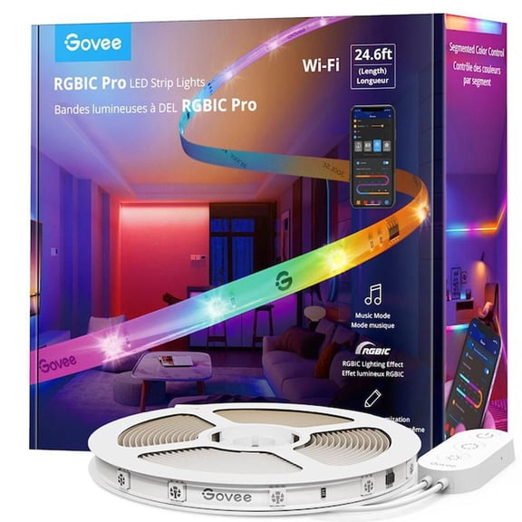 Bande lumineuse à DEL RGBIC Pro Wi-Fi de 24,6 pi par Govee, couleurs changeantes