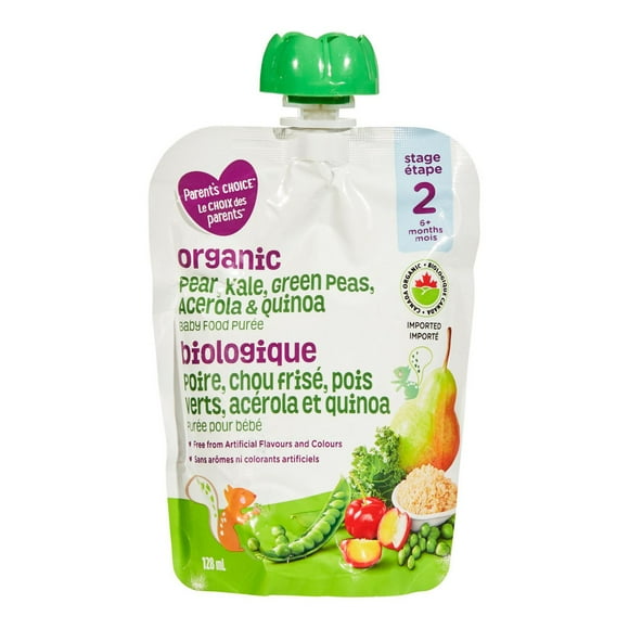 Parent’s Choice Organic Pear, Kale, Green Peas, Acerola & Quinoa Baby Food Purée, 128 mL