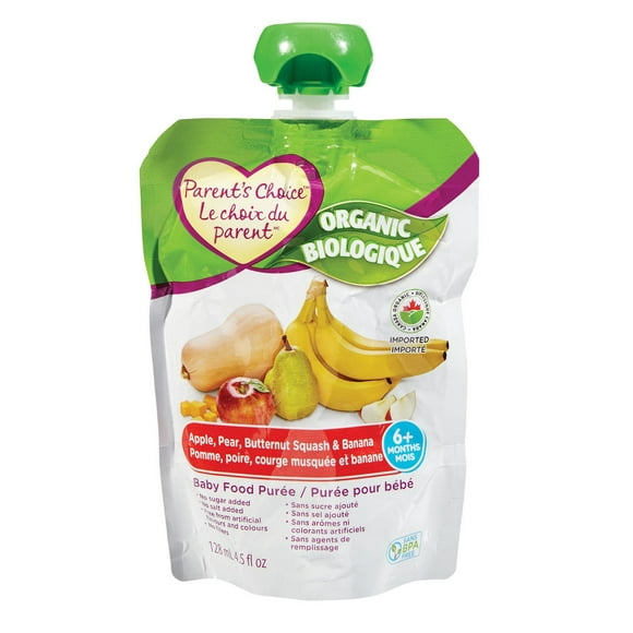 Parent's Choice Organic Apple, Pear, Butternut Squash & Banana Baby Food Purée, 128 ml