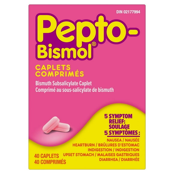 Pepto Bismol, Fast 5 Symptom Upset Stomach Relief, Caplets