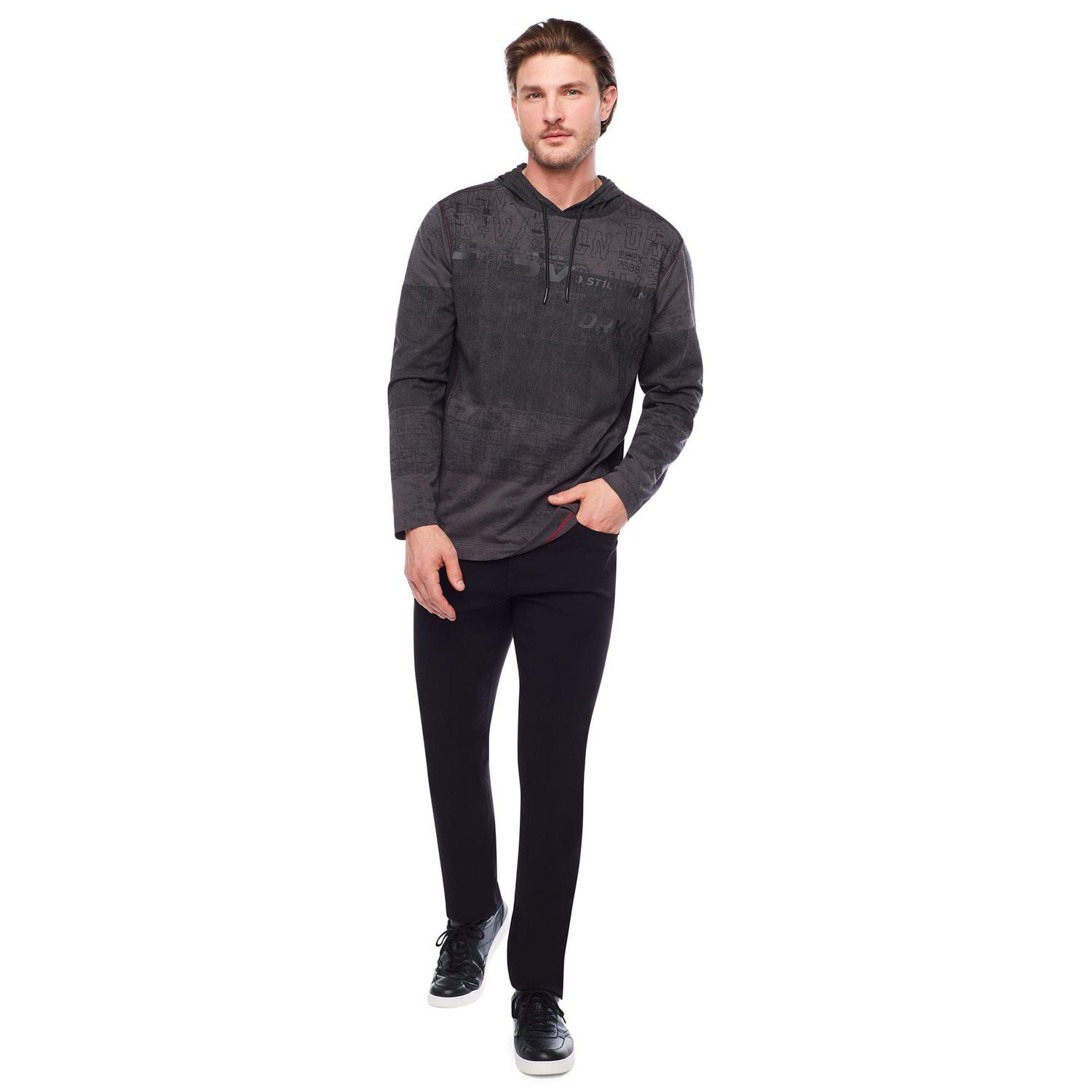 Tee-shirt Capuchon manches longues Dark Black pour hommes