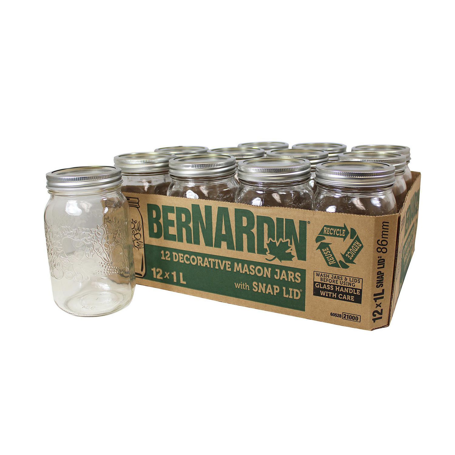 Bernardin Decorative Wide Mouth 1ML Mason Jar with Lids and Bands, 12