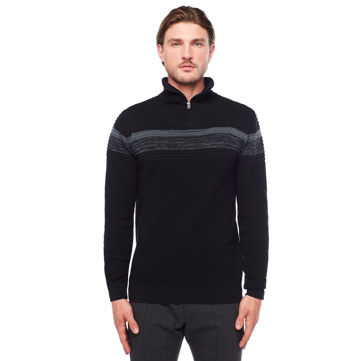 Dark Black Men's Long-Sleeve 1/4 zip Mock Neck Sweater