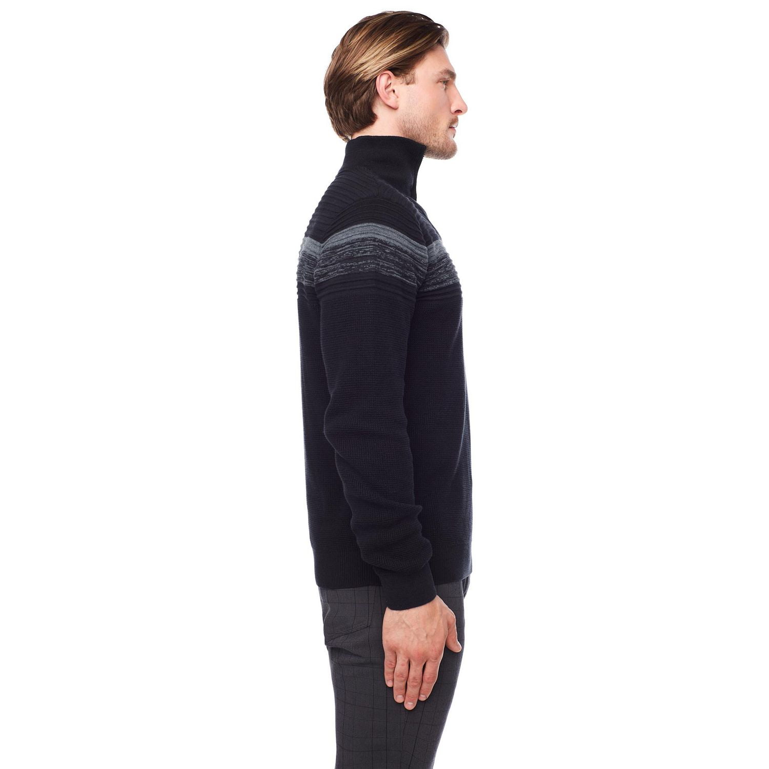 Dark Black Men's Long-Sleeve 1/4 zip Mock Neck Sweater