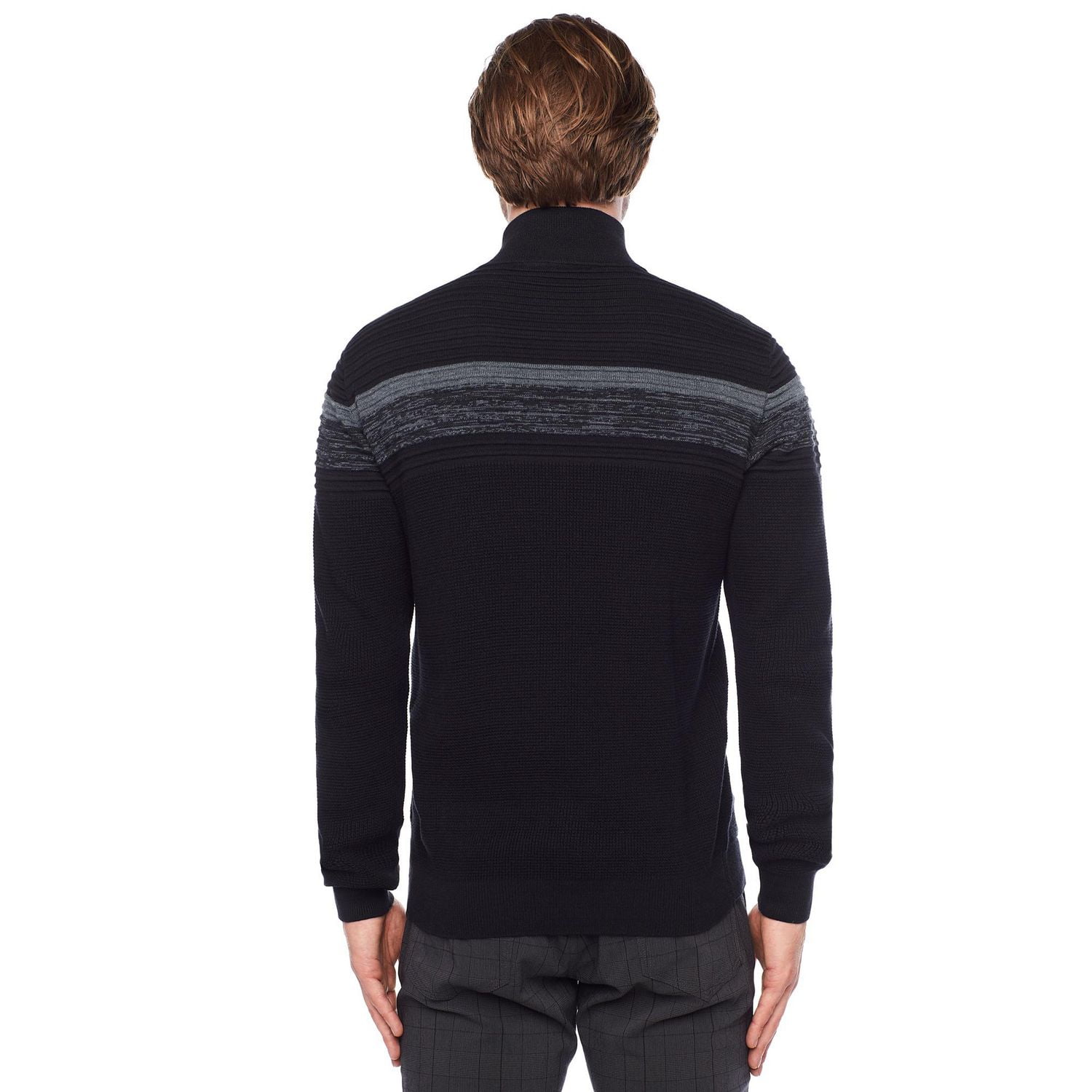 Dark Black Men's Long-Sleeve 1/4 zip Mock Neck Sweater
