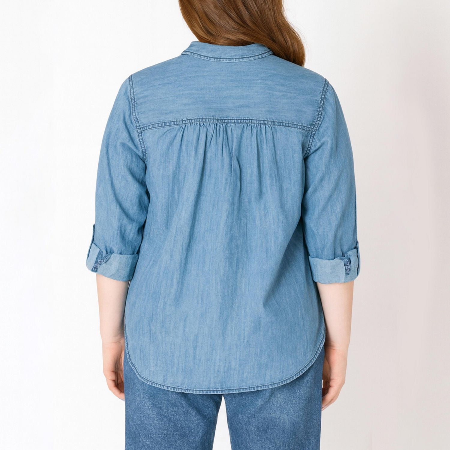 Devoted Women's Plus Washed Pocket Denim Shirt