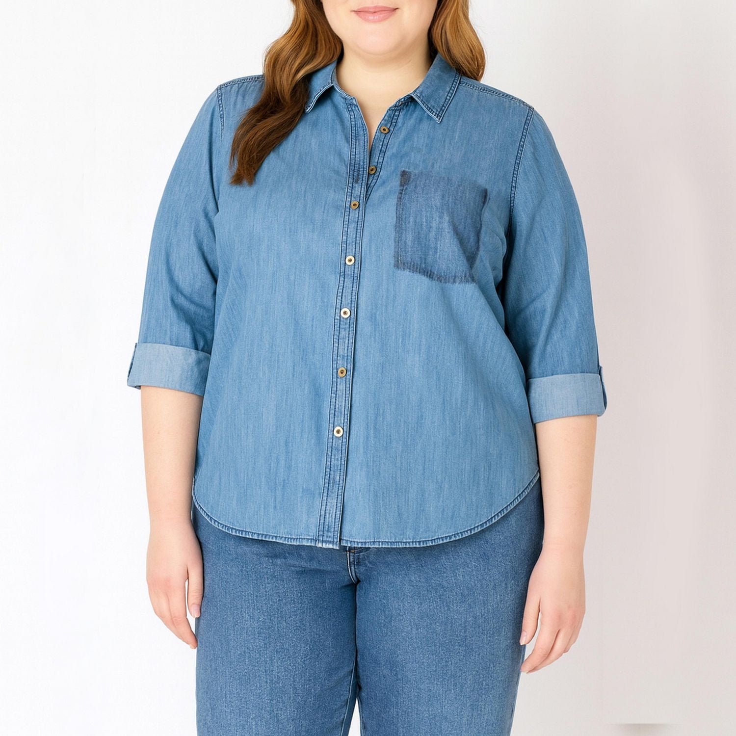 Devoted Women's Plus Washed Pocket Denim Shirt