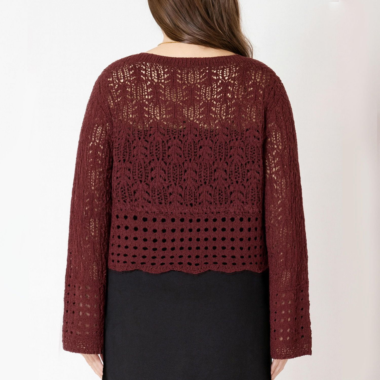 Devoted Women's Plus open stitch wavy hem sweater