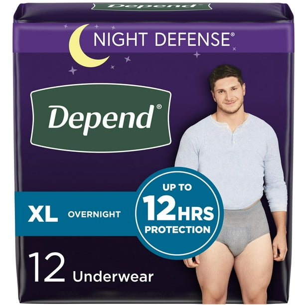 Sous-vêtements d’incontinence Depend Night Defense pour hommes, nuit, taille TG emballage de 12