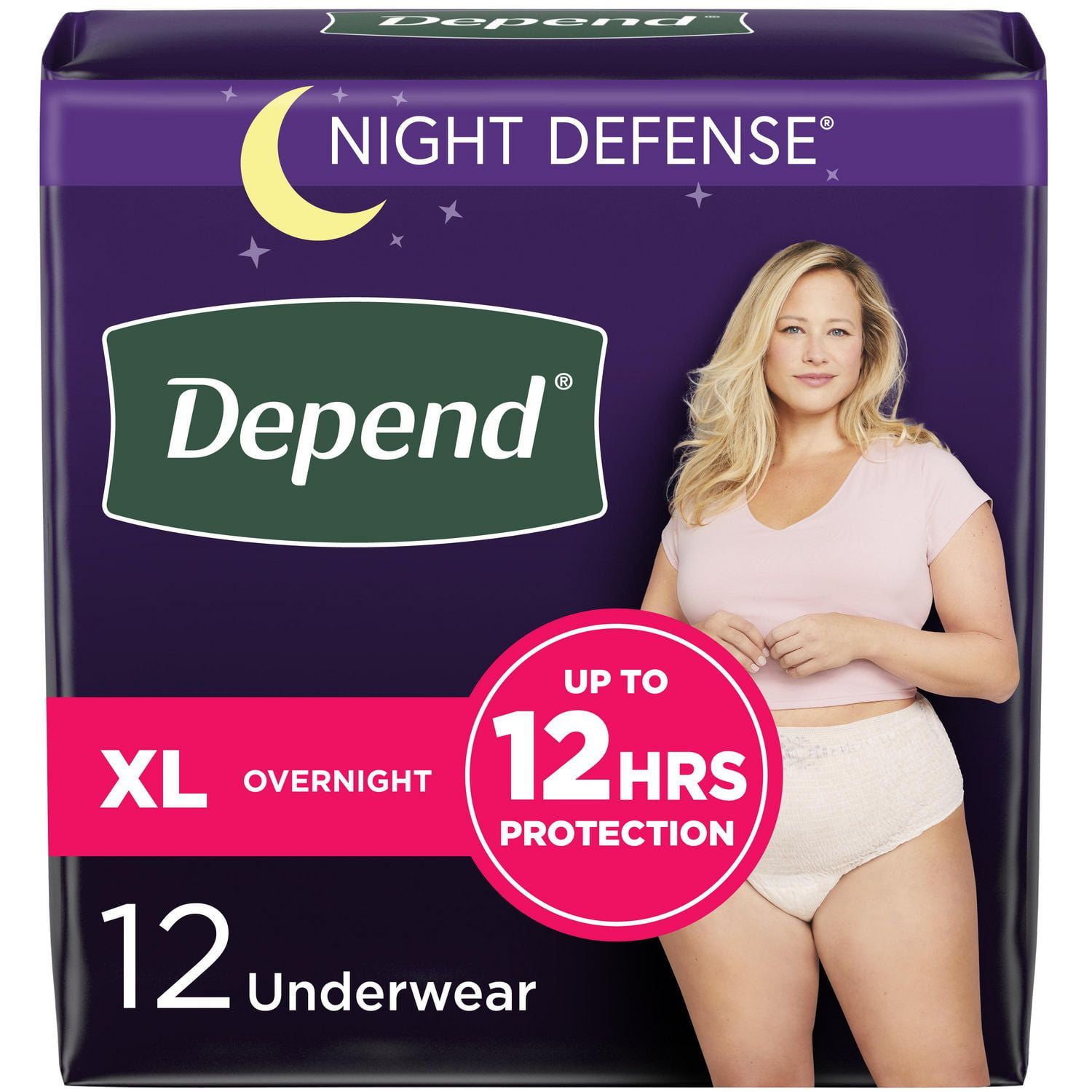 Depend Night Defense Adult Incontinence Underwear for Women, Overnight, XL,  Blush, 12Ct, 12 Count 