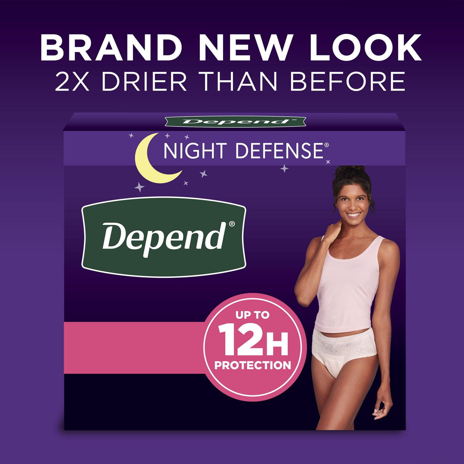 Depend Night Defense Adult Incontinence Underwear for Women, Overnight, XL,  Blush, 12Ct