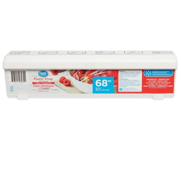 Great Value Clear Plastic Wrap with Dispenser, 68 m x 27.5 cm