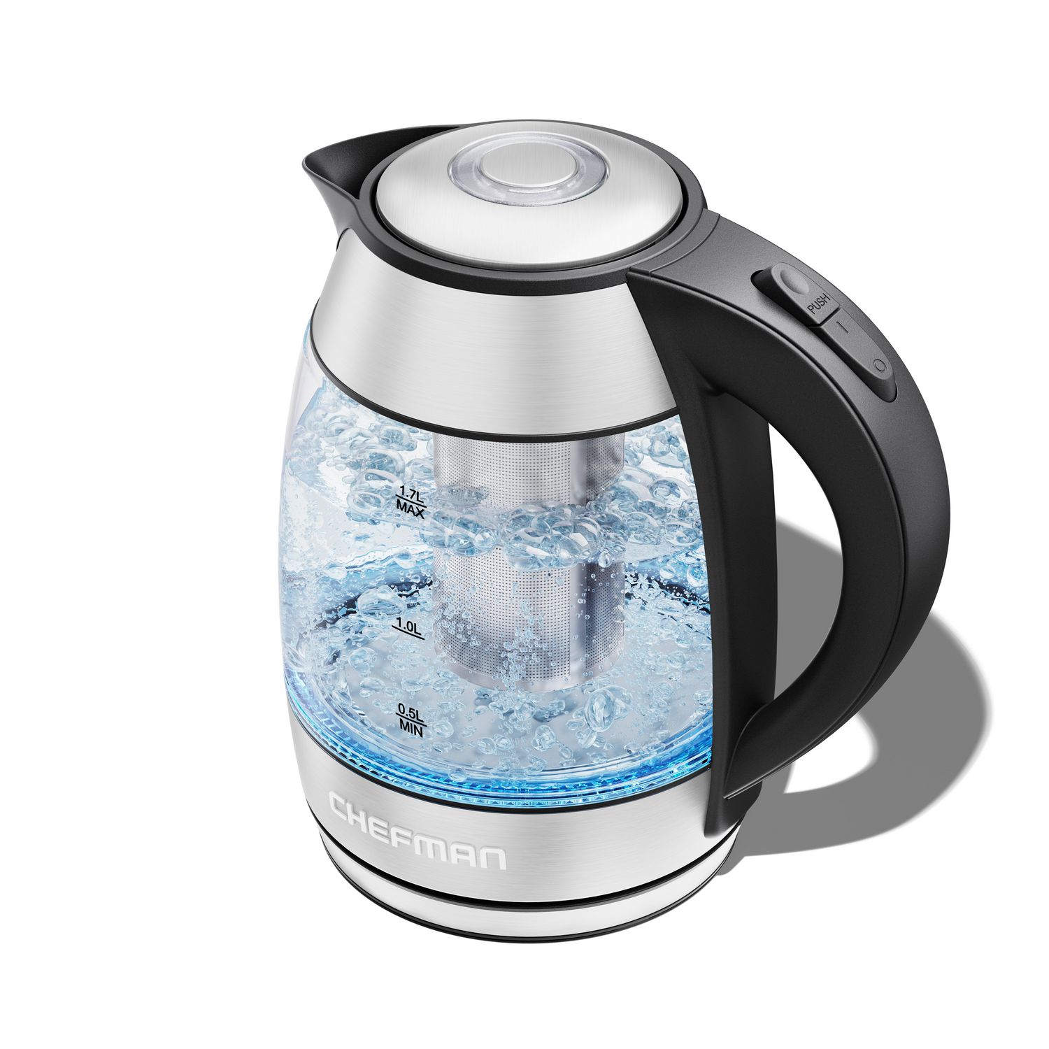 Electric Kettle with Glas,1.8L 110V 1100W Electric Kettle Stainless Steel Borosilicate Glass Blue Light