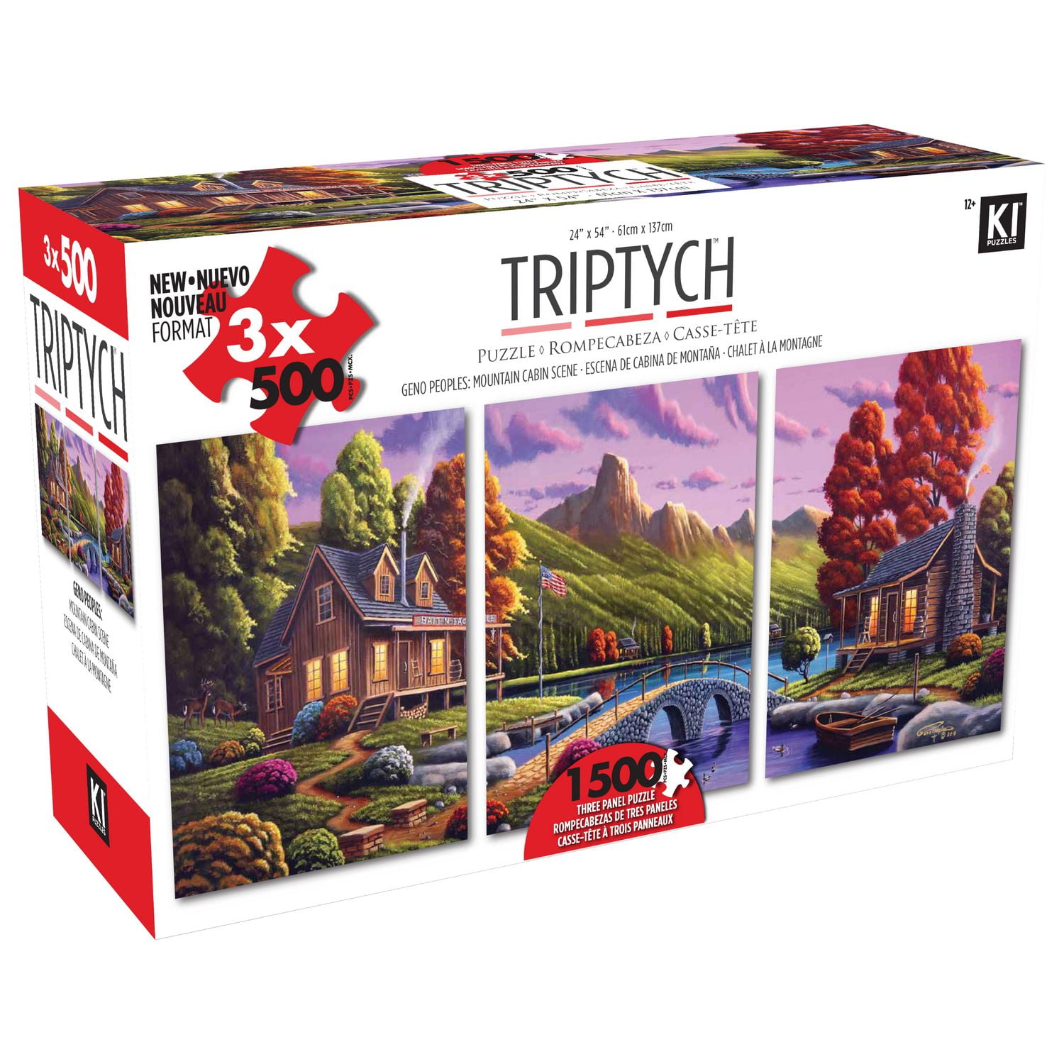 1500 piece TRIPTYCH Geno Peoples “Mountain Cabin” Jigsaw Puzzle