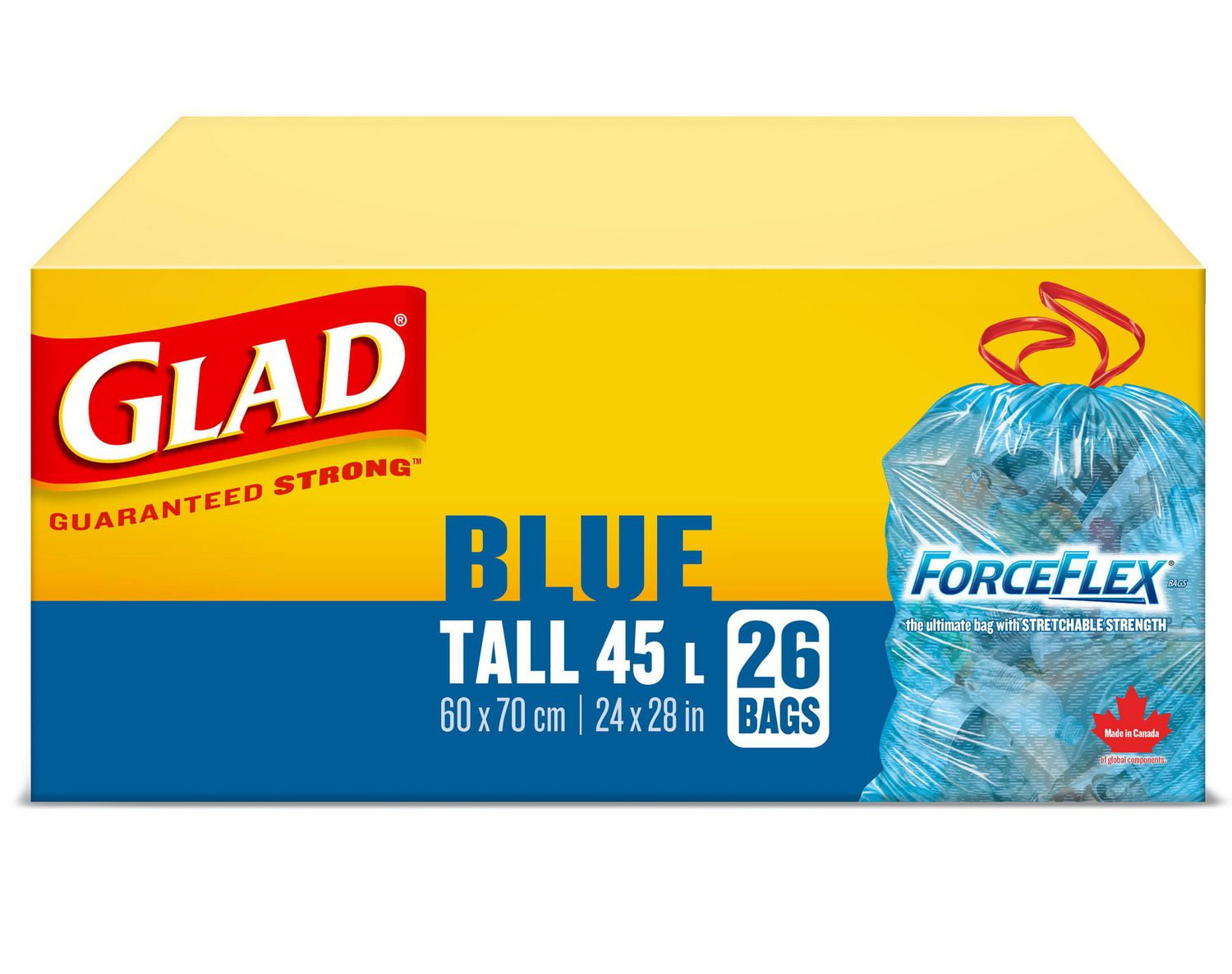 Glad Blue Recycling Bags Tall 45 Litres ForceFlex, Drawstring, 26