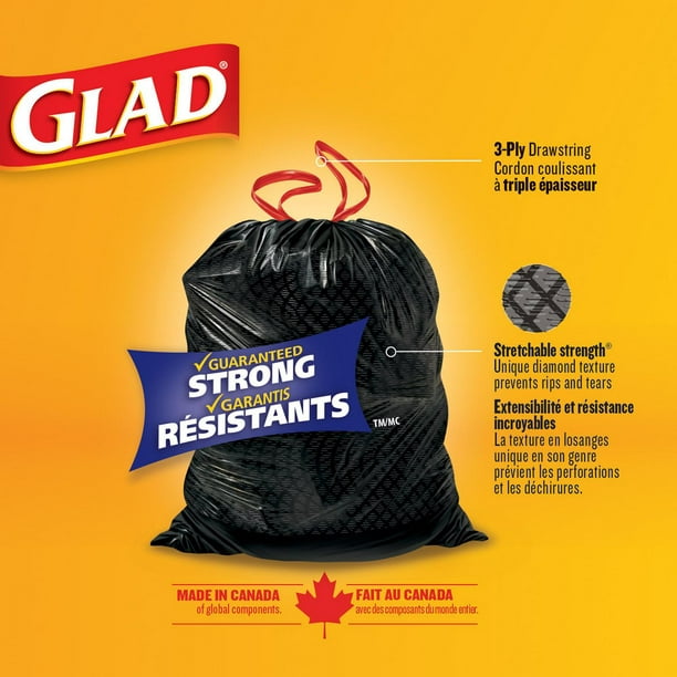 Glad® Blue Recycling Bags, Large 90 Litres, ForceFlex, Drawstring, 24 Trash  Bags, Glad Canada