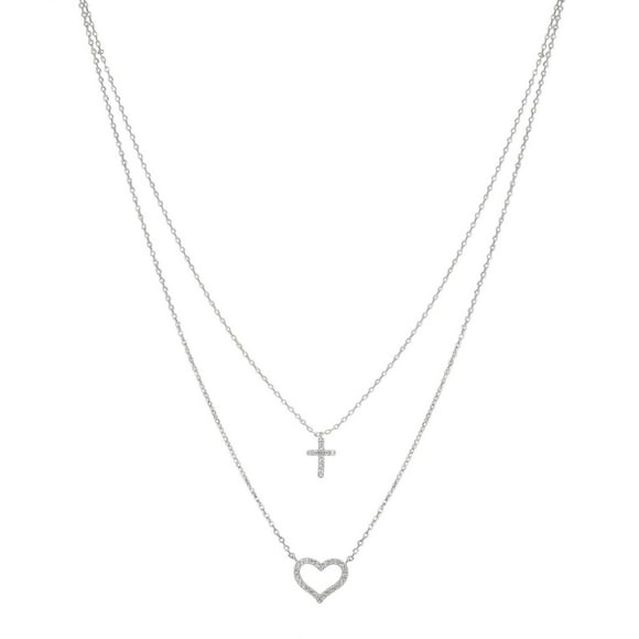 Luxury Designs Silver Plated Cross & Heart layered Necklace