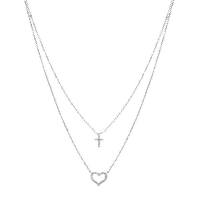 Luxury Designs Silver Plated Cross & Heart layered Necklace