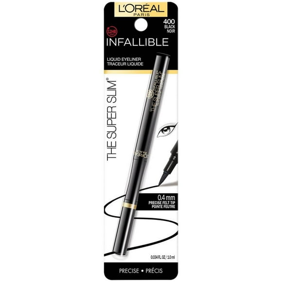 L'Oreal Paris Liquid Eyeliner| Ultra-Precise, Smudge-Proof Lines, Waterproof|Infallible Super Slim, Black, 0.4mm