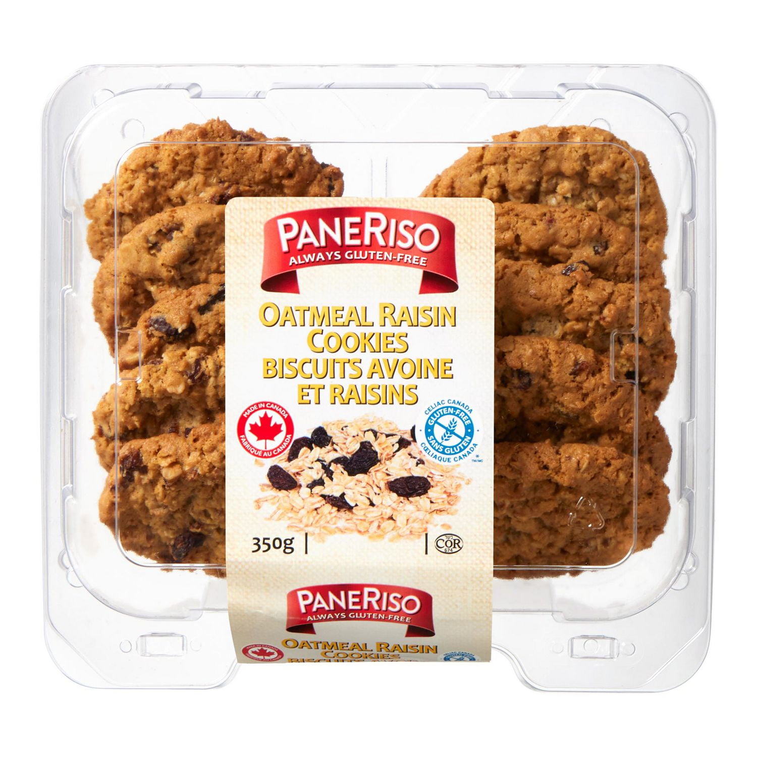 PaneRiso Always Gluten-Free Oatmeal Raisin Cookies, 10 cookies, 350 g total