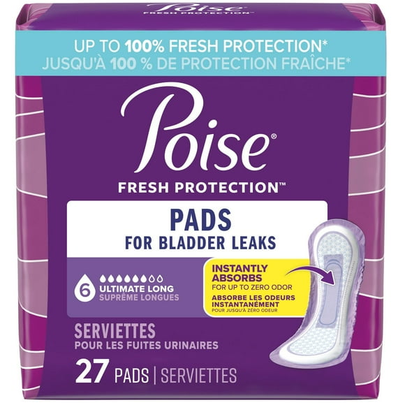 Serviettes d’incontinence Poise pour femmes, degré d’absorption&nbsp;6, absorption suprême