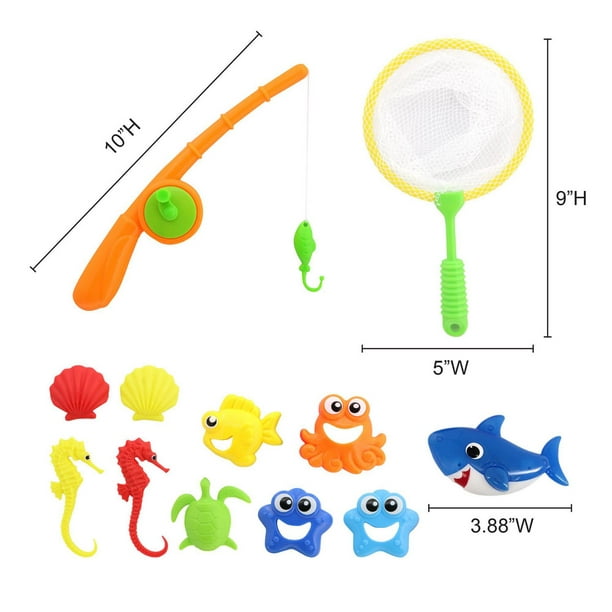 Play Day Fishing & Catching Toy Set with Pole and Net 12 pieces, Bath or  Pool Toy, Parent Approved Indoor Outdoor Water Play for Toddlers 