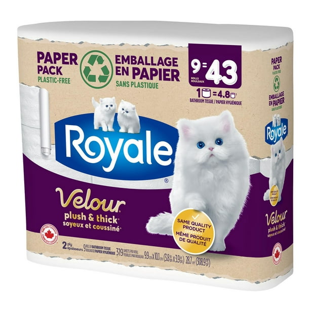 Royale Velour Recyclable Paper Pack, 9 Mega equal 43 Toilet Paper Roll 
