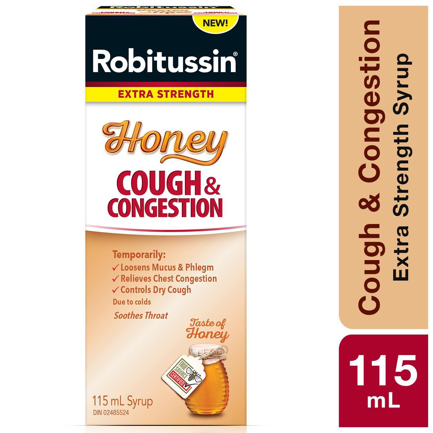 Robitussin Honey Extra Strength Cough & Congestion Syrup, 115 mL, Honey ...