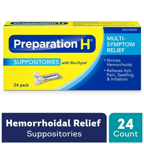 Preparation H® Suppositories (24 Count), with Bio-Dyne®, Multi-Symptom Hemorrhoid Pain Relief