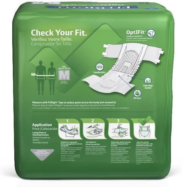FitRight Ultra Adult Incontinence Briefs, Size M, for Waist Size 32"-44", Bag of 20