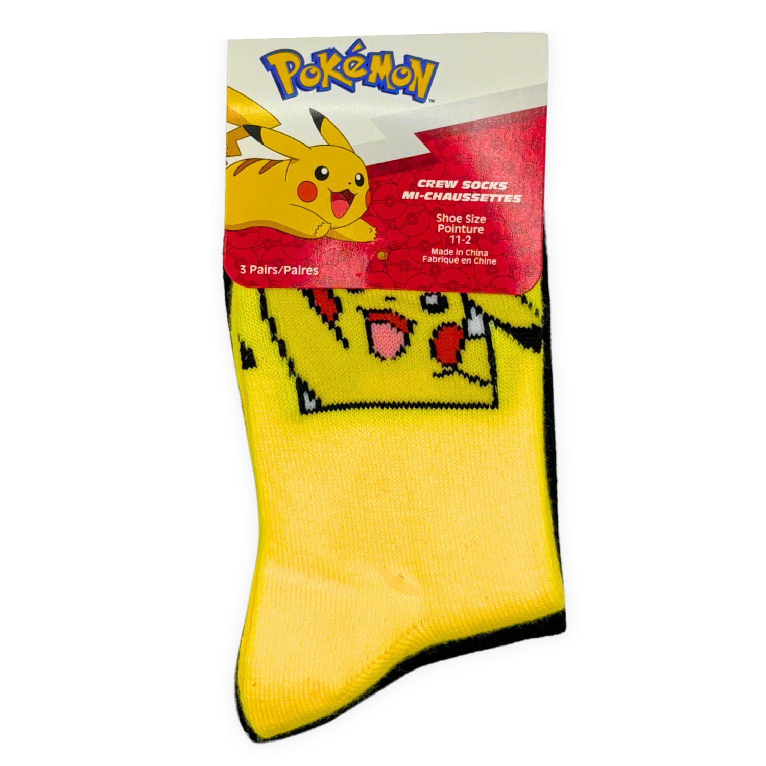 Pokemon Boys' Crew Socks, 3 Pack, Sizes 11-2; 3-6