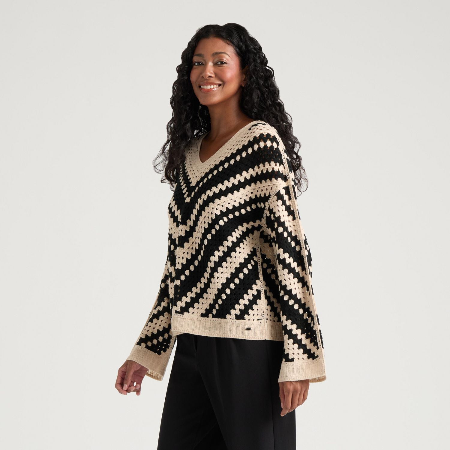 Haut en tricot crocheté imprimé pour femmes Mexx