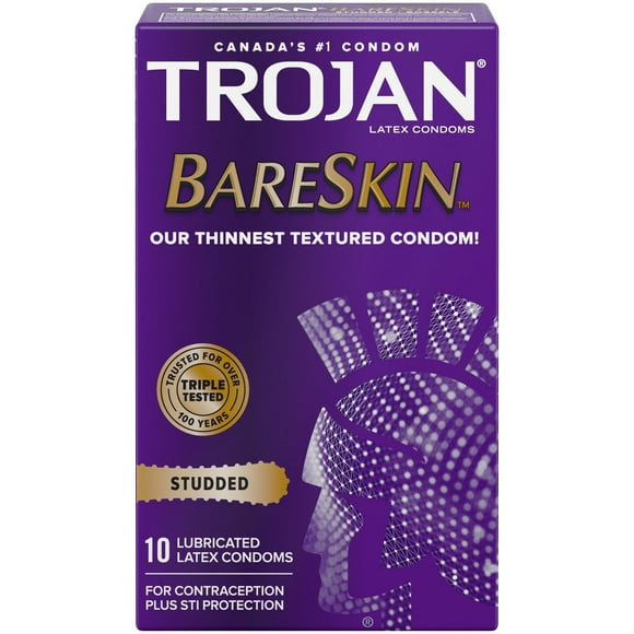 Trojan BareSkin Studded Condoms, Super Thin & Studded, 10 Lubricated Latex Condoms