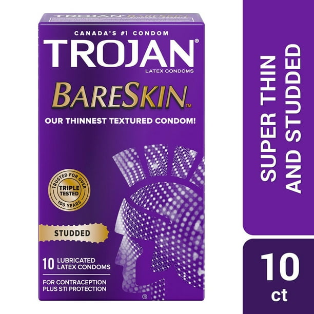 Trojan BareSkin condoms lubrifiés nervurés 10 condoms lubrifiés en latex