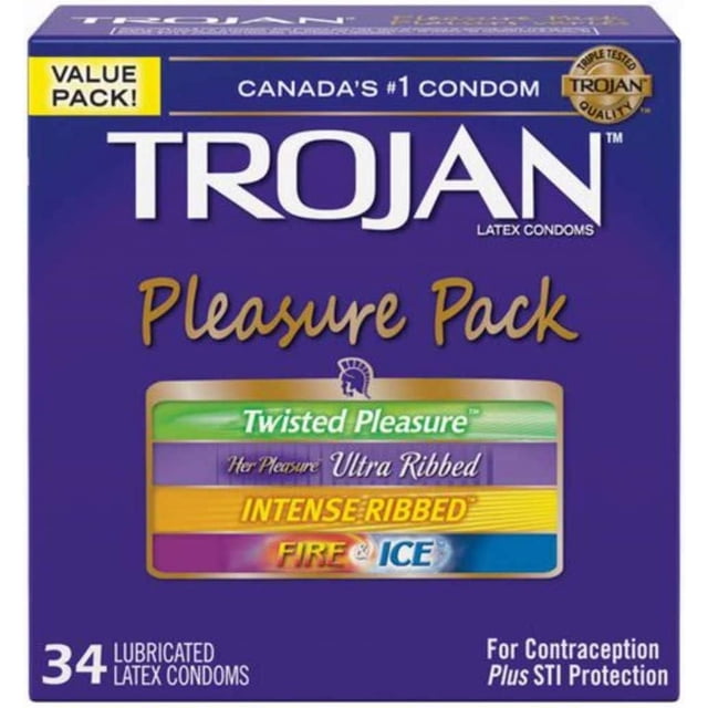 Assortiment Trojan Plaisirs variés condoms lubrifiés. 34 Count