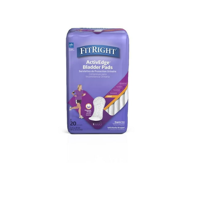 FitRight Bladder Control Pad, Light Flow, Size 3.5"x9", Bag of 20