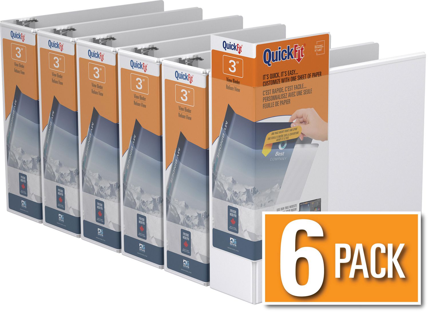 QuickFit View Binder, D Ring, 6 Pack, 3