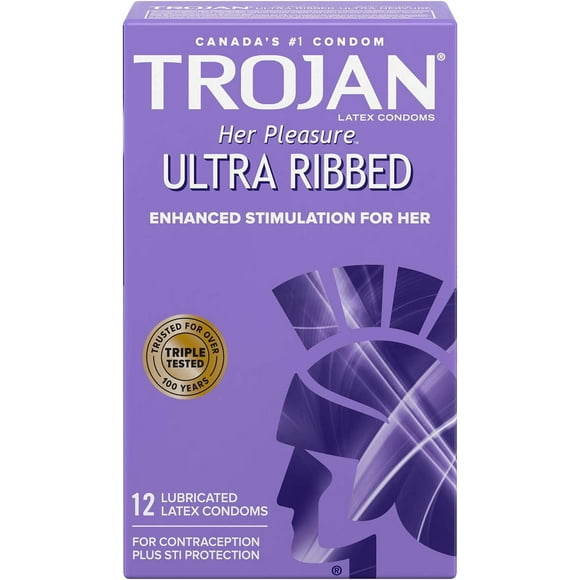 Trojan Her Pleasure Ultra Ribbed Lubricated Condoms, 12 Lubricated Latex Condoms