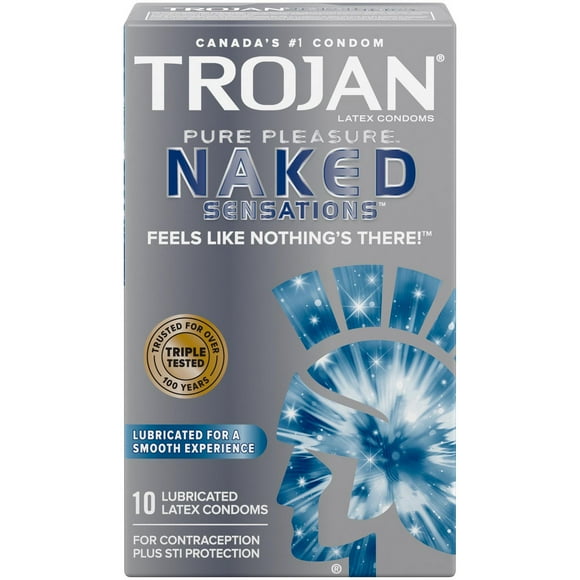 Trojan Naked Sensations Pure Pleasure Condoms, Extra Lubricated, 10 Lubricated Latex Condoms